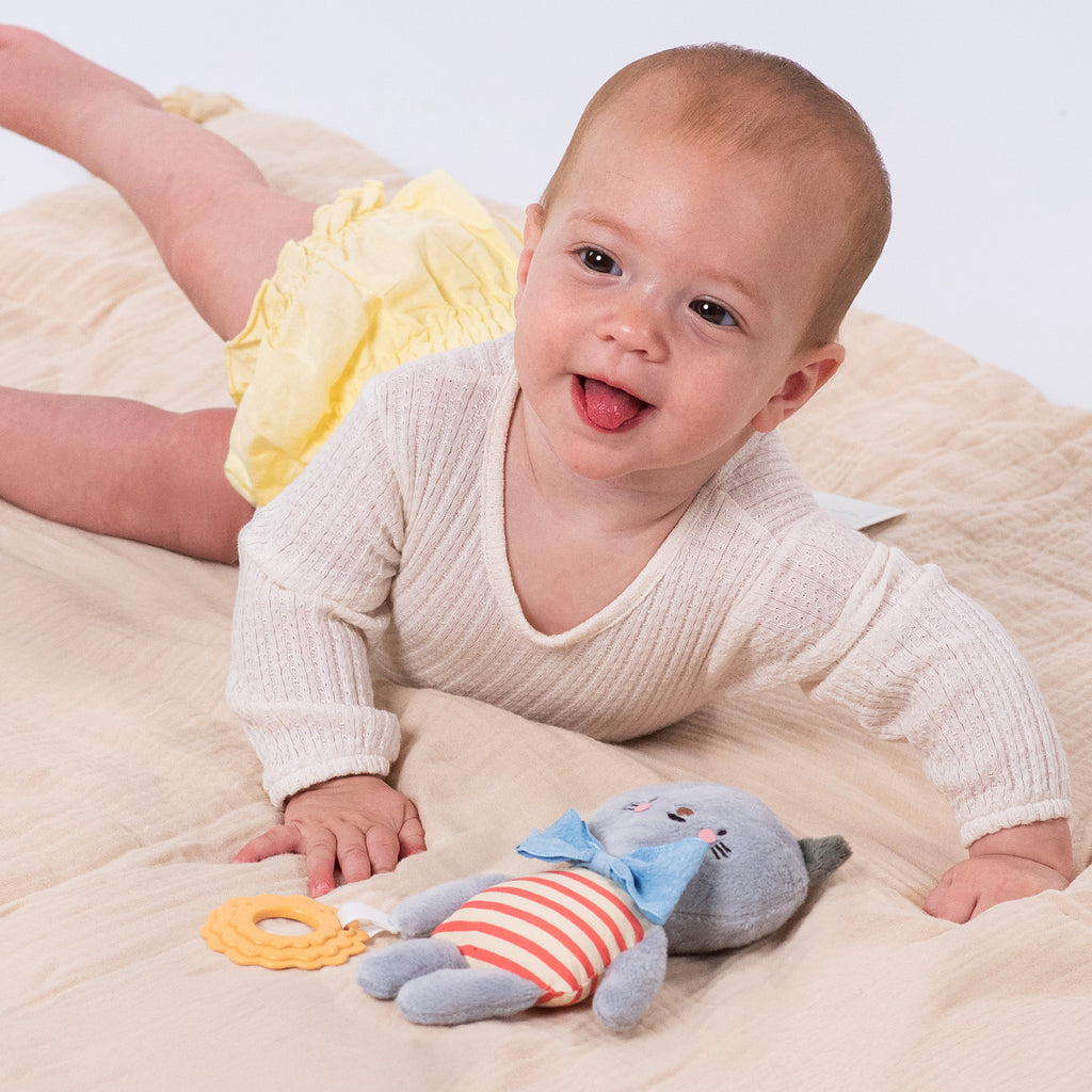 Clara la gattina – Peluche sensoriale con sonaglio e massaggiagengive | Taf Toys